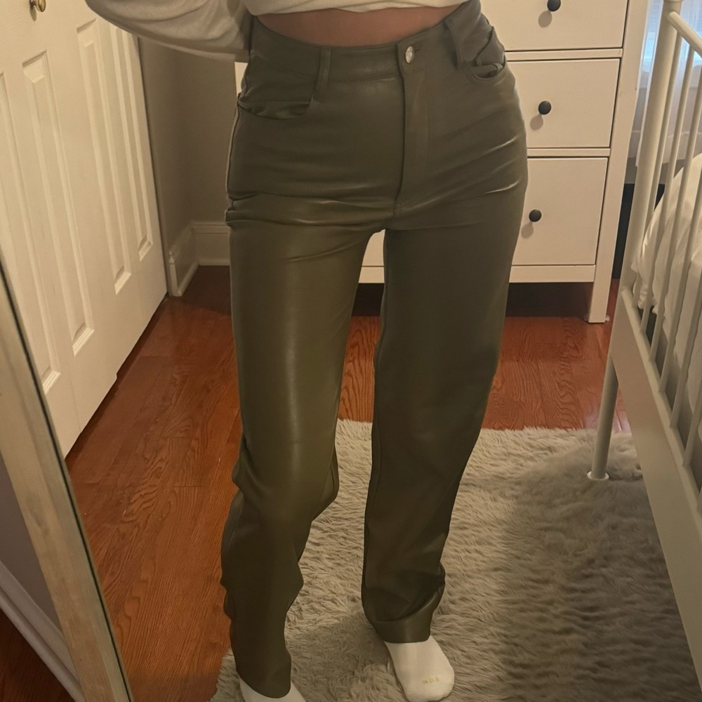 Aritzia Melina Olive Green Leather Pants